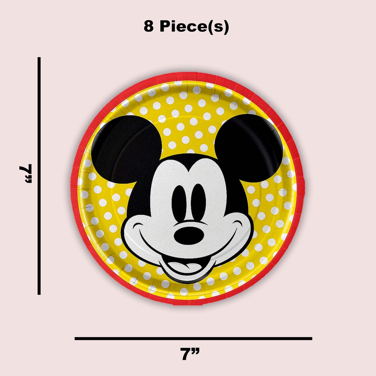 8 Count Mickey Mouse Party Paper Dessert Plates 7 Inch Disposable Tableware for Kids Birthday Celebration